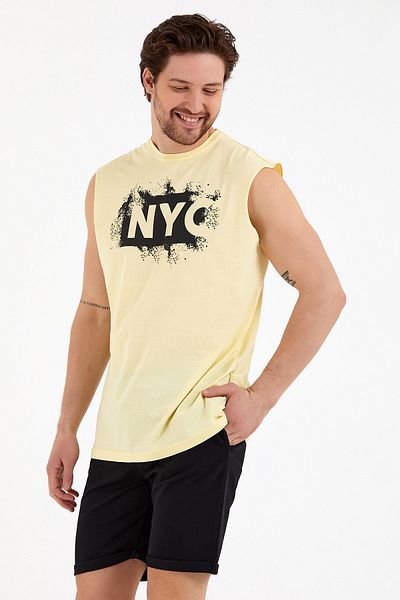 Superlife Ανδρικό T-shirt με λαιμόκοψη με κανονική εφαρμογή Nyc με στάμπα Spr22ts124