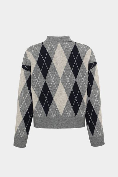 Açelya Okcu Premium Polo Neck Diamond Pattern Wool Women's Knitwear Sweater