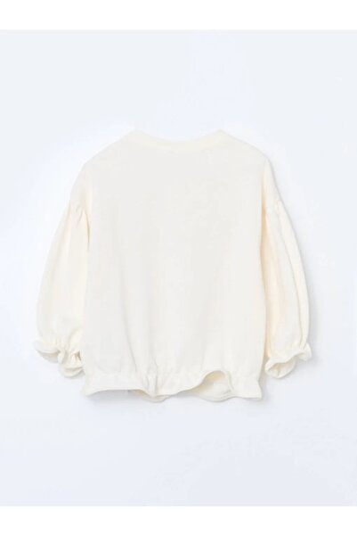 LC Waikiki Lcw Baby Ecru Baby Girl Sweatshirt and Leggings - Crew Neck, Long Sleeve, Printed 2-Piece Set