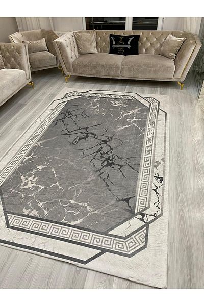 ALLGELSİN Spongeless Elastic Carpet Cover Washable Digital Printing Carpet Cover Modern Striped Cover