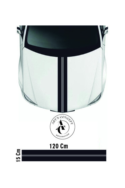 Bay S PLUS Çift Şerit Araba Kaput Sticker - Oto Sticker - 120x15cm