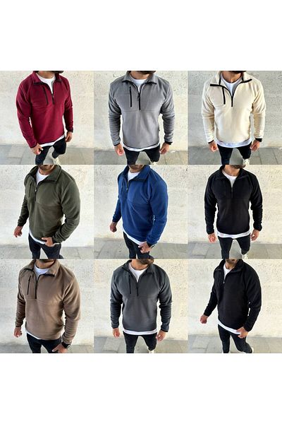 EMKA GİYİM Thick Winter Men's Zip-Up Fleece Sweatshirt