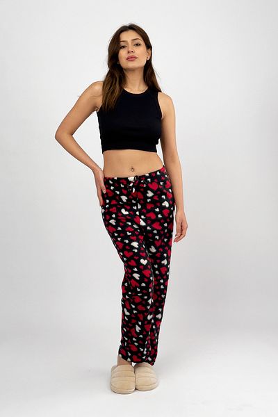 Betimoda Red White Heart Women's Fleece Pajamas Bottoms Winter Elastic Waist Single Bottom