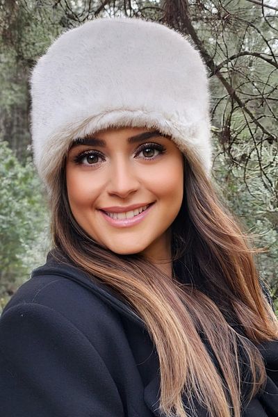Mağazam Online Ecru Faux Mink Fur Heart Hat - Winter Plush Christmas Gift