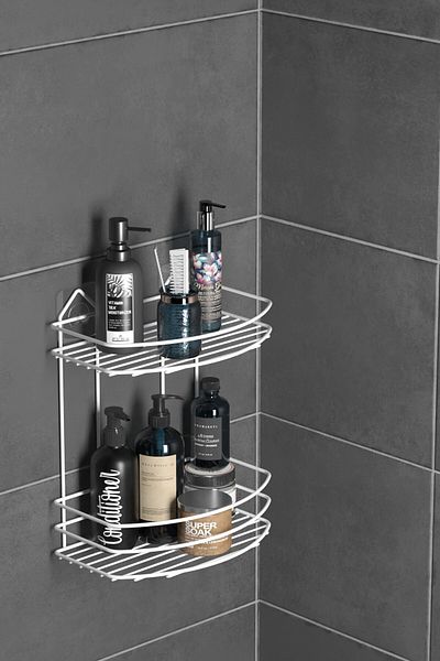 Tekno-tel TEKNOTEL 2 Επιπέδων Αυτοκόλλητο Μπάνιο - Organizer Σαπούνι και Σαμπουάν Instant White ST008