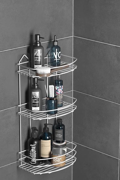 Tekno-tel Teknotel Bathroom Organizer Σαμπουάν Διανομέας σαπουνιού 3 επιπέδων Αυτοκόλλητο Σχάρα Μπάνιου Λευκό St009