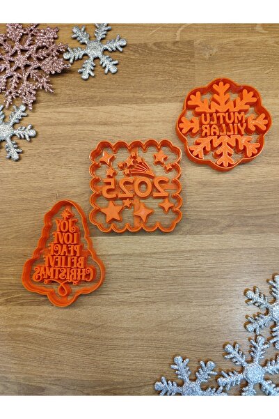 Maflen Yılbaşı Yeni Yıl Mutlu Yıllar Dilek Ağacı 2026 3'lü Set Kurabiye Kalıbı Ve Hamur Şekillendirici