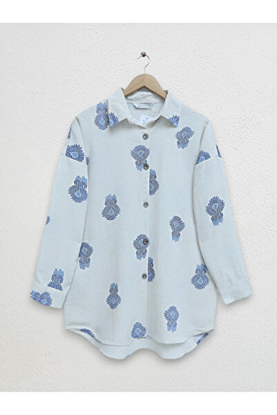 Modamorfo Indigó túlméretezett vászontunika - hosszúságú gombokkal és mintával