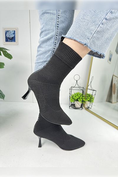 İmerShoes Stretch Knitwear Μαύρες μπότες - Ψηλοτάκουνο, μυτερό, καθημερινές γυναικείες κάλτσες 169