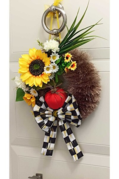 GÜLHOBİTASARIM Çiçekli Kapı Süsü Mackenzie Desen Kurdele Gündoğdu Çiçeği Kabak Dekorasyon Dekorasyon Damalı Kurdele