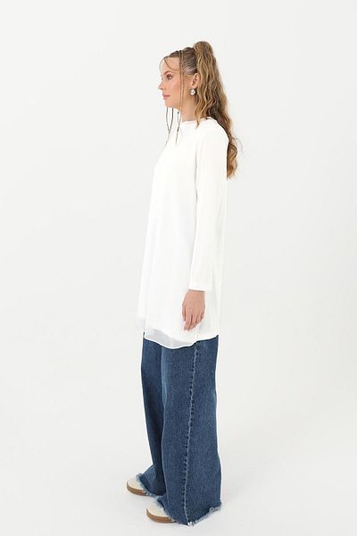 Puane Ecru Turtleneck Tulle Blouse - 10269Tun