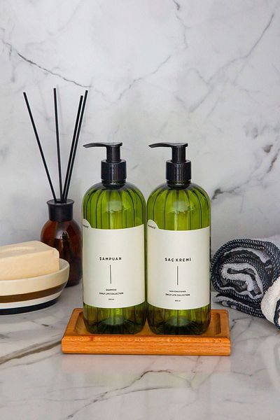 homence Green Soap Dispenser - 500ml Plastic Bottle Set of 2 with Conditioner Label