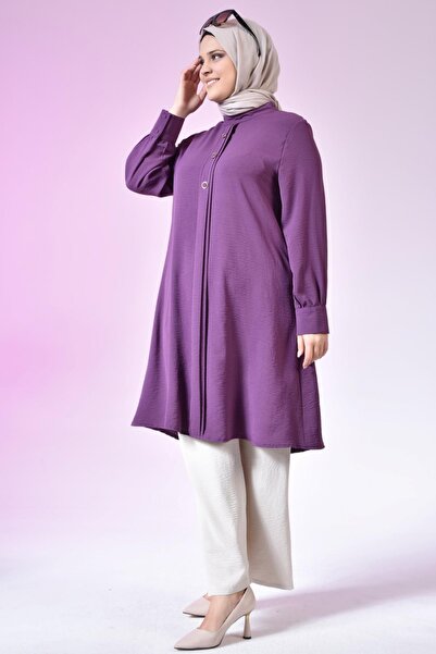 Ferace Hijab Clothing Women's Large Size Hijab Tunic Buttoned Ayrobin Fabric