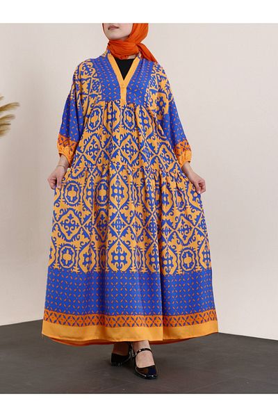Modamorfo Kleid aus Viskose mit V-Ausschnitt und Fledermausärmeln
