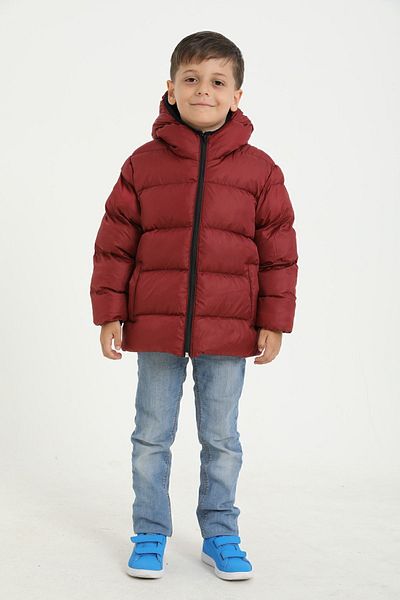 firststops Sports Boy's Burgundy Fleece Hooded Waterproof Wind-Resistant Puffer Jacket