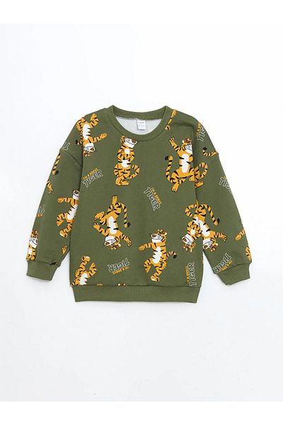 LC Waikiki Lcw Kids 2-Piece Boys Sweatshirt & Sweatpants - Khaki Color, Crew Neck