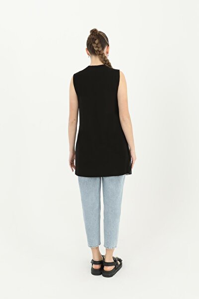 Puane Women's Sleeveless Tulle Detailed Innerwear Tunic - 10270Tun - Black