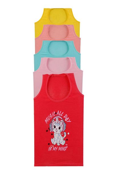Nicoletta Girl's Undershirt Wide Strap Printed 5 Pack Lycra Mixcolor