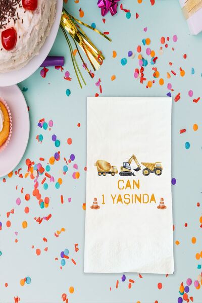 Atölye Mi İnşaat Konsept Peçete Doğum Günü Peçetesi İsimli 20 Adet