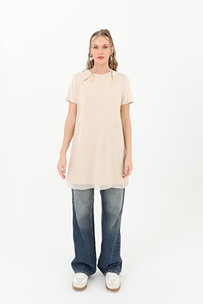 Puane Women's Basic Long T-Shirt -10271Tun - Beige