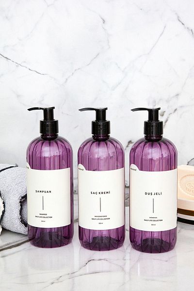 homence Shampoo Shower Gel Conditioner Label Plastic Bottle Bathroom Set 3-Piece Purple Soap Dispenser 500ml