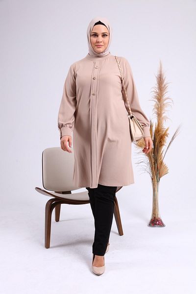 Ferace تونيك حجاب نسائي كبير الحجم بأزرار من قماش أيروبين