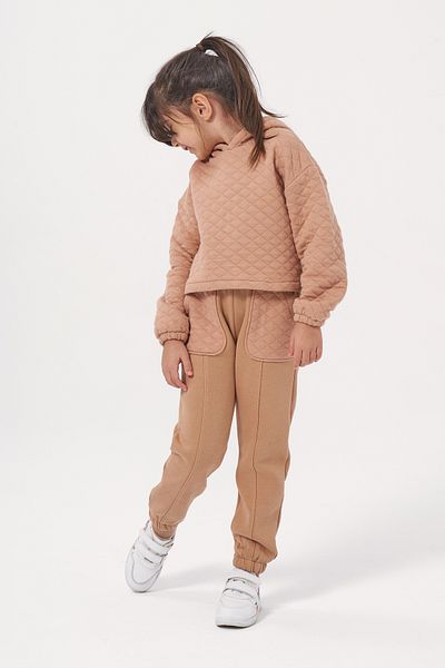 Minipodyum Girl's Hooded Unprinted Quilted Sweatshirt Tracksuit Set