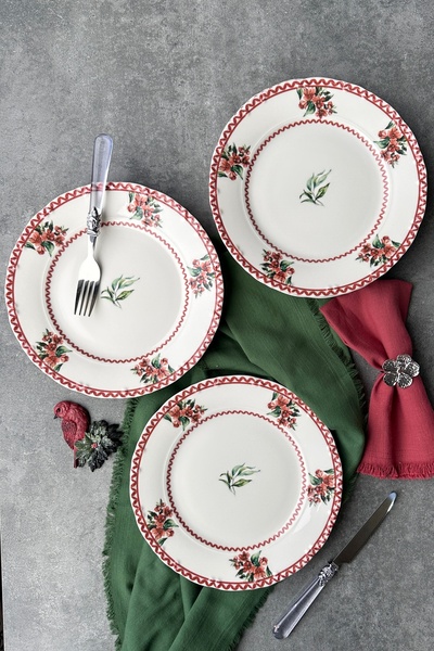 porselenden Shiraz 6-Person Premium Porcelain Plate - New Year Red Green, 25 cm Special Design