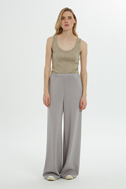GİZİA Salaş Kesim Bol Paça Şeritli Gri Eşofman Altı