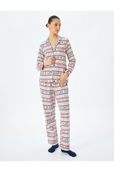 Koton Baumwollhemd-Pyjama-Oberteil mit Neujahrsmotiv