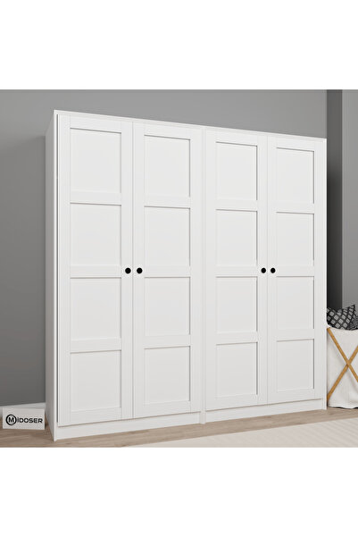 midoser Lucas 4 Kapaklı 10 Raflı Elbise Dolabı Seti - Mat Beyaz