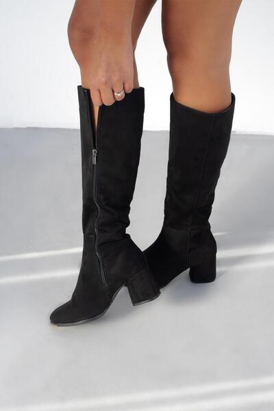 Beyond Dámské černé semišové kozačky Barcelona na dlouhém podpatku 6cm Byndrsl2432