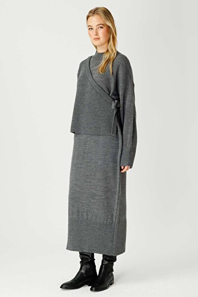 Hooopstore Anvelop Triko Elbise - Antrasit