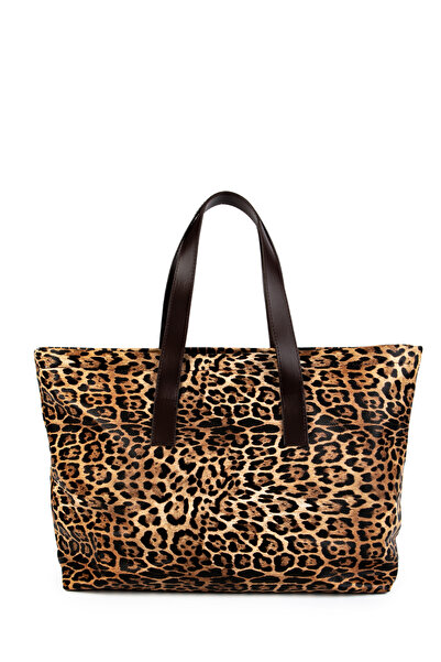 minebag Barbara Leopard Print Brown Faux Leather Women's Shoulder Bag