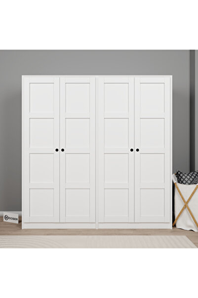 midoser Lucas 4 Kapaklı 10 Raflı Elbise Dolabı Seti - Mat Beyaz