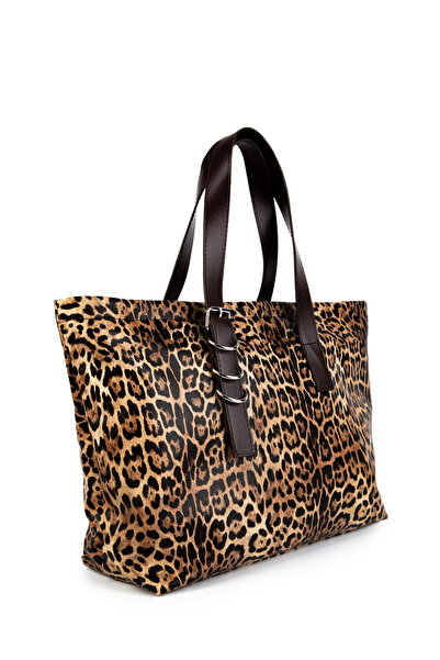 minebag Barbara Leopard Print Brown Faux Leather Women's Shoulder Bag
