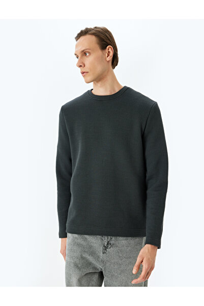 Koton Uzun Kollu Pamuk Karışımlı Dokulu Basic Bisiklet Yaka Sweatshirt