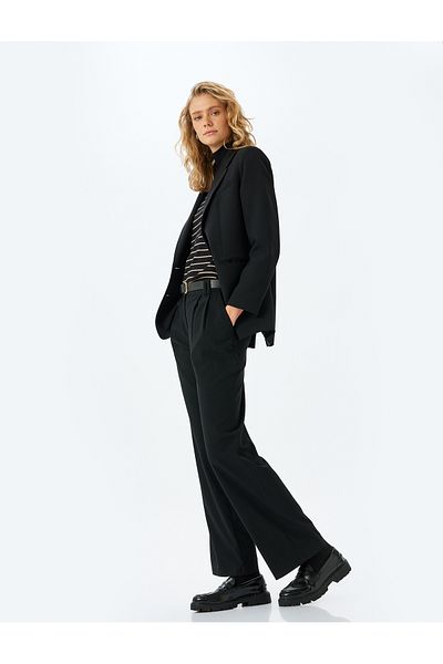 Koton Belt Detailed Wide Leg Fabric Trousers with Pockets