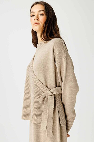 Hooopstore Anvelop Triko Elbise - Vizon