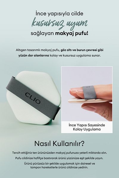 CLIO Clio Kill Cover Skin Fixer Cushion Puff - Easy to Apply with Hexagon Shape