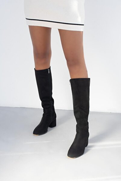 Beyond Dámské černé semišové kozačky Barcelona na dlouhém podpatku 6cm Byndrsl2432