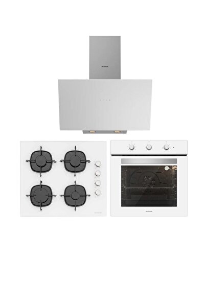 Silverline 3'lü Beyaz Cam Ankastre Set (3481 Flam 60 Beyaz+cs5335w02+bo6503w01)