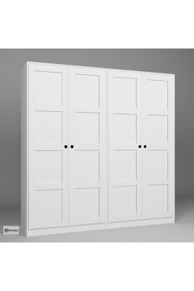 midoser Lucas 4 Kapaklı 6 Raflı Yüklük Gardırop Seti Beyaz 188 Cm.