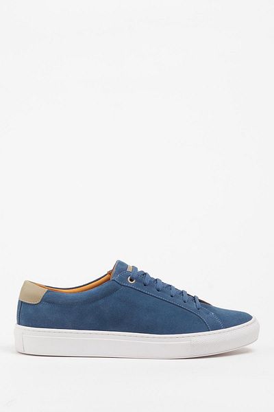 Galliano Shoes Bilbao Genuine Leather Indigo Blue Suede Rubber Sole Sneakers