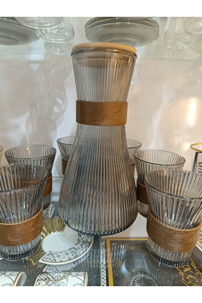 DEKOR ZÜCCACİYE HOME 7 parça karaflı derili füme meşrubat ve su seti