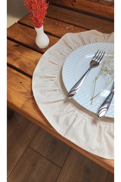 ALTINPAMUK Φυσικό λινό Lisbon - Στρογγυλά βολάν 2 τεμαχίων Vintage Beige Service 40x40