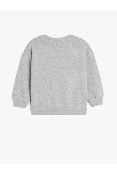 Koton Printed Cotton Long Sleeve Crew Neck Raised Sweatshirt