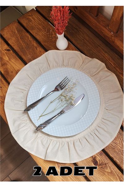 ALTINPAMUK Φυσικό λινό Lisbon - Στρογγυλά βολάν 2 τεμαχίων Vintage Beige Service 40x40