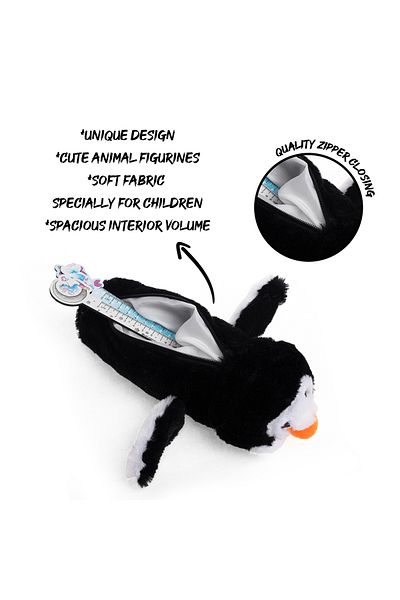 VUKİ Penguin 3D Plush Horizontal Pencil Case with Zipper