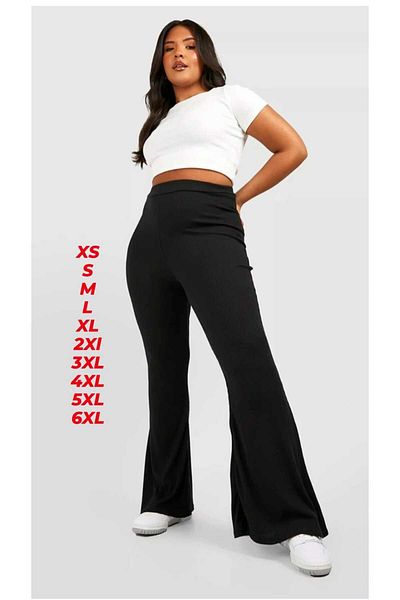 Ankara Yayıncılık Pantaloni negri din lycra pentru femei - talie elastică, picior spaniol, mărime largă